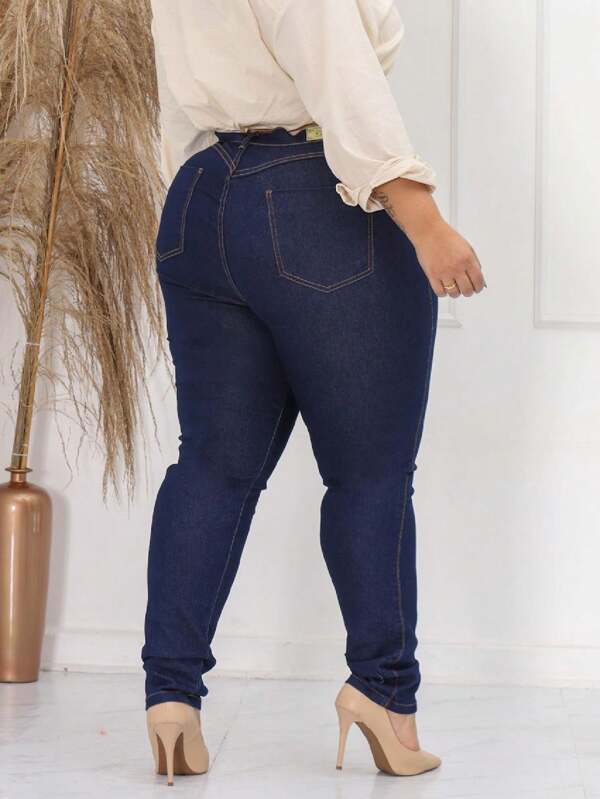 Calça Jeans Lola Skinny Cintura Alta Levanta Bumbum com Lycra Plus Size