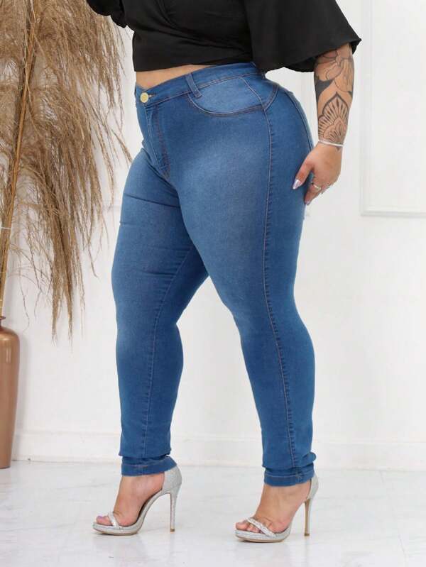 Calça Jeans Lilian Skinny Cintura Alta Levanta Bumbum com Lycra Plus Size