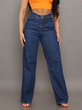 Calça Jeans Monique Wide Leg Cintura Alta Tecido Grosso 100% Jeans