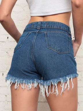 Shorts Jeans Manuela Cintura Alta Tecido Grosso 100% Jeans Rasgado Destroyed