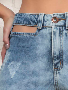 Shorts Jeans Beatriz Cintura Alta Tecido Grosso 100% Jeans Rasgado Destroyed