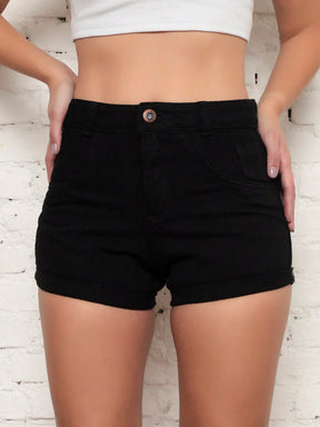 Shorts Jeans Beatriz Cintura Alta Tecido Grosso 100% Jeans Rasgado Destroyed