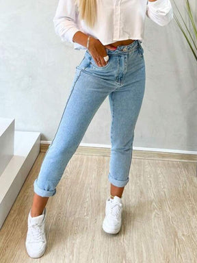 Calça Jeans Karen Mom Cintura Alta Tecido Grosso 100% Jeans Luxo