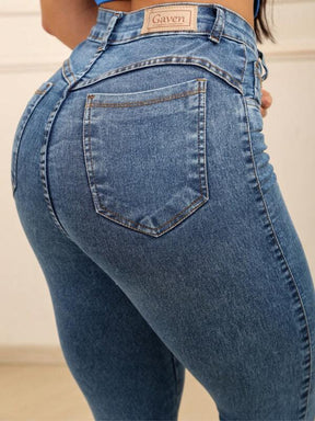 Calça Jeans Maitê Skinny Tecido Premium Marmorizada Lisa Cintura Alta Empina Bumbum