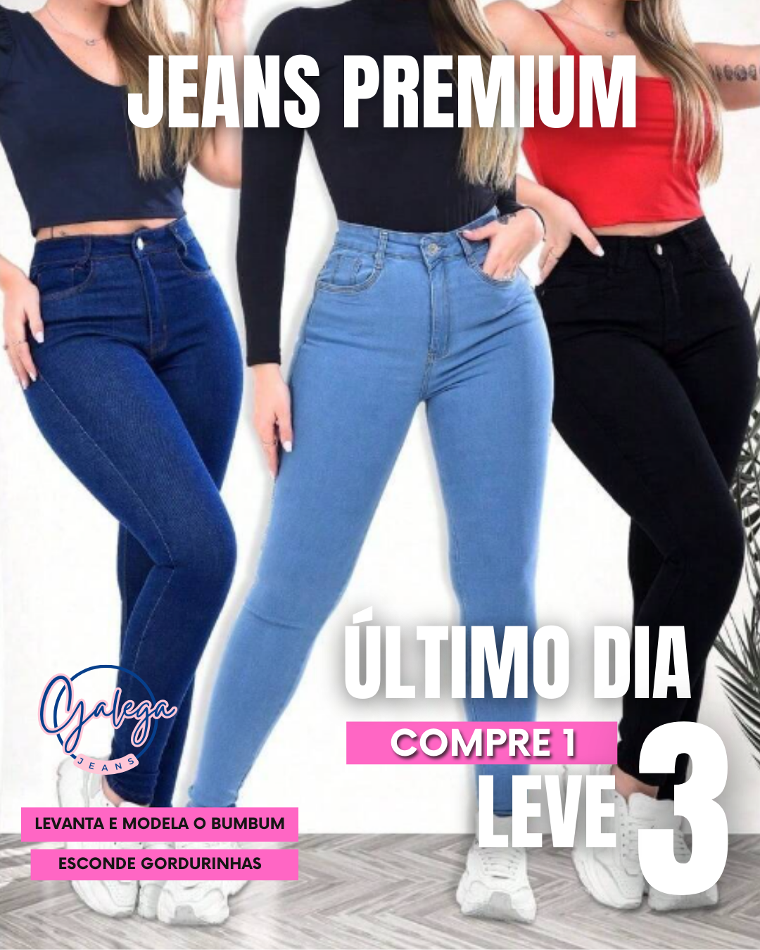 COMPRE 1 LEVE 3 Calça Jeans Skinny Tecido Premium Cintura Alta (Empina Bumbum)