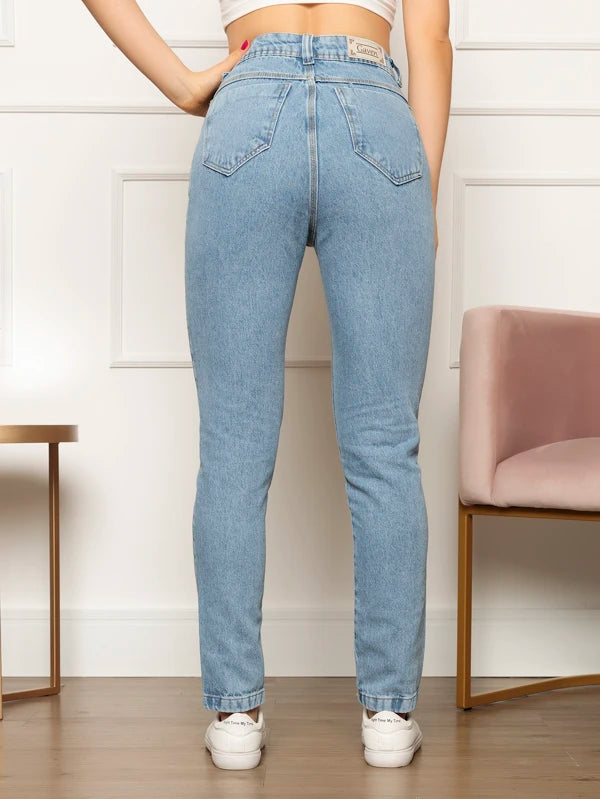 Calça Jeans Julie Mom Feminina Cintura Alta Tecido Grosso 100% Jeans