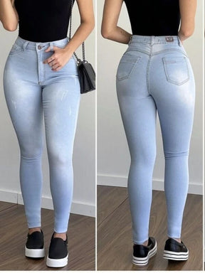 Calça Jeans Carmelita Cintura Alta Levanta Bumbum Skinny com Lycra